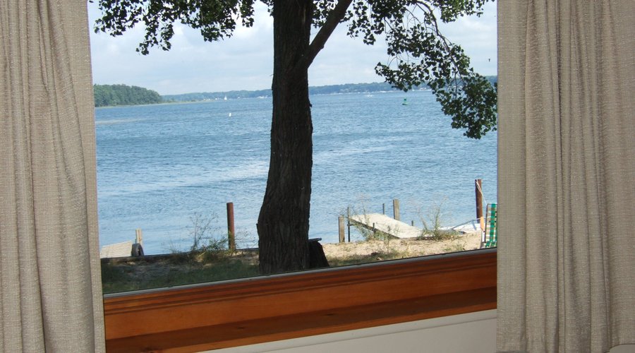 The view of White Lake from the brick accommodation.