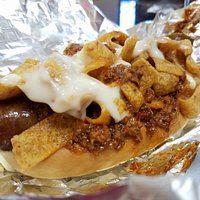 Frito Bandito Dog without jalapeños! So, SO good!!!