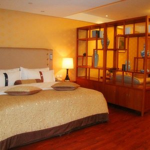Huabin International Hotel in Beijing, image may contain: Indoors, Foyer, Monitor, Screen