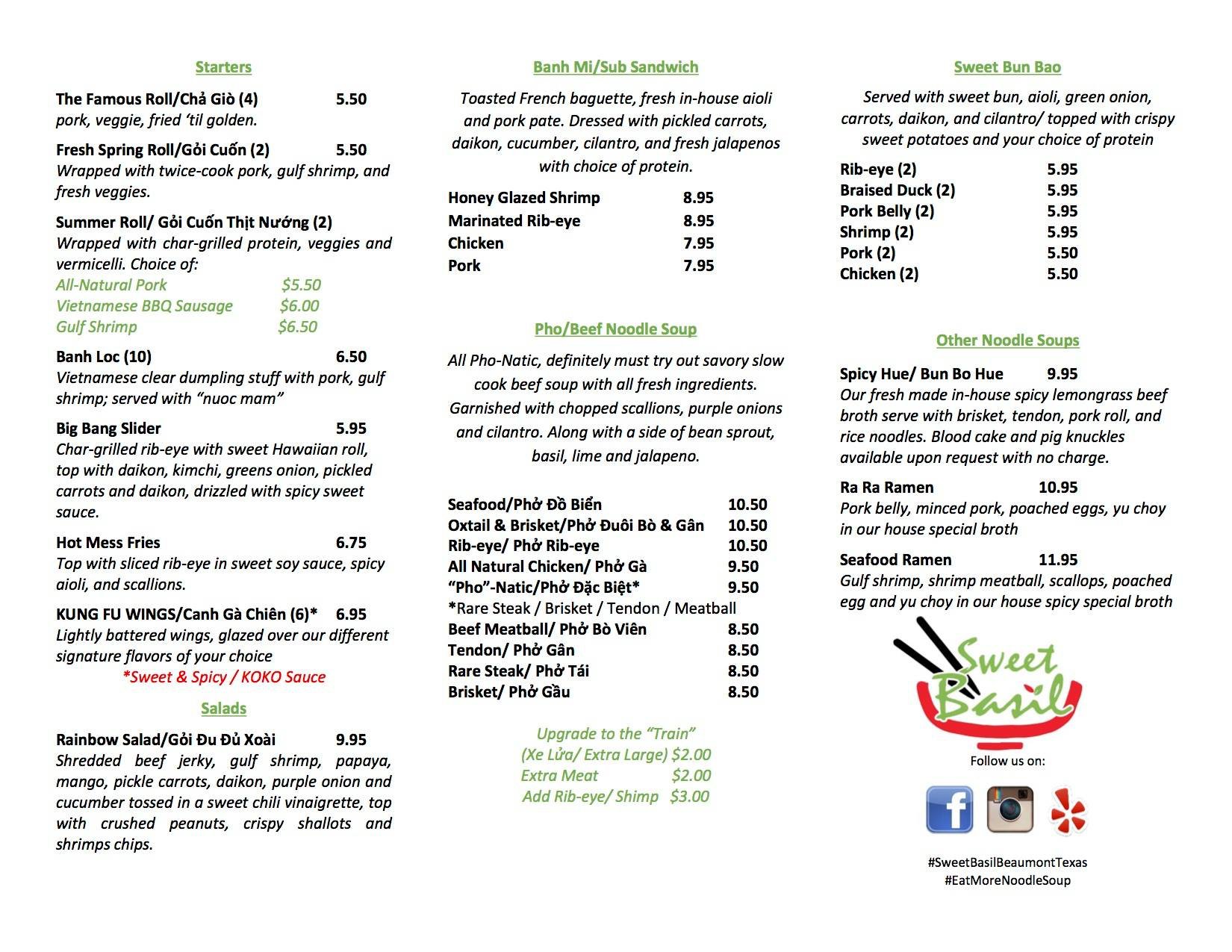 Menu Picture of Sweet Basil Vietnamese Noodle House Beaumont