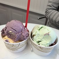 Blueberry & Peach (left); Pistachio with big pistachio nuts & Cherry Chocolate chip I think (rig