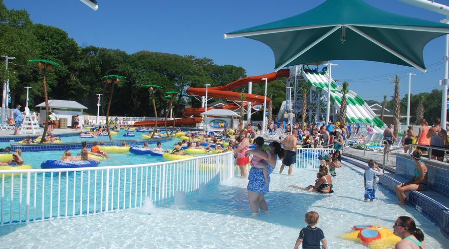 Sandy Harbor’s Adventure [lazy] River features a 'lounge ledge' for families with little ones.