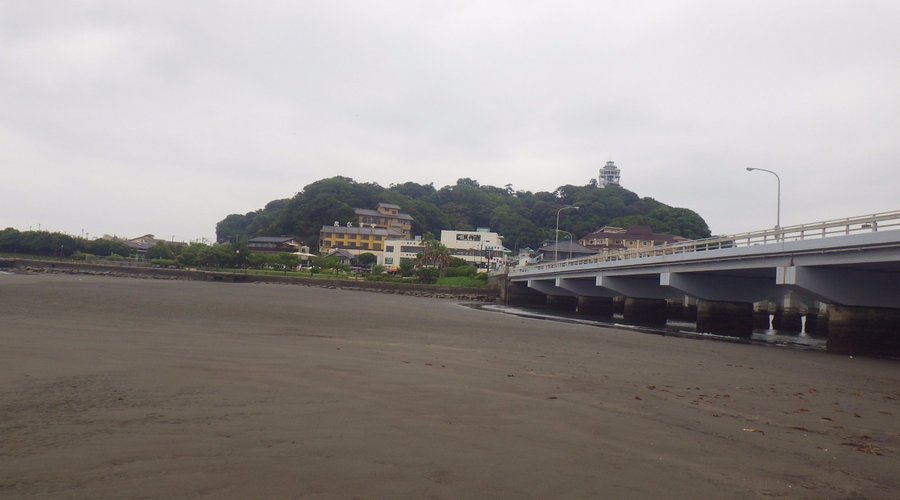 完全に潮が引いていて江の島に行けます