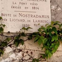 Placa descritiva da Fonte erguida em homenagem a Nostradamus em Saint-Remy-de-Provence .
