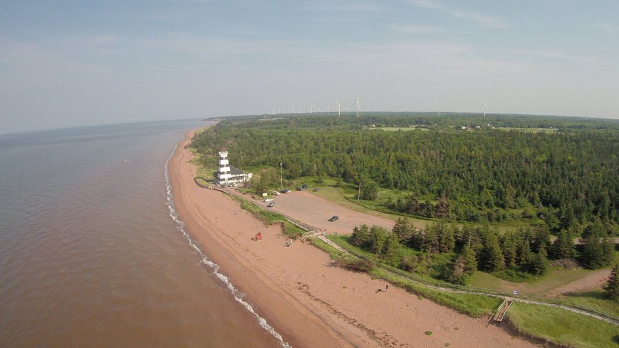 a drone shot of Cedar Dunes Beach