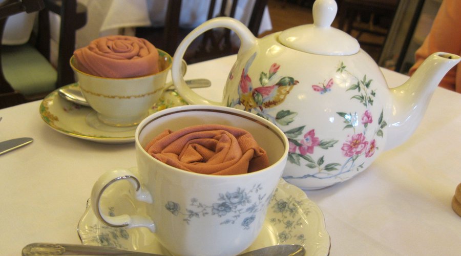 Our teacups waiting for us at the table.
