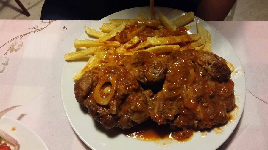 Delicious Beef. French Fries all over the place!