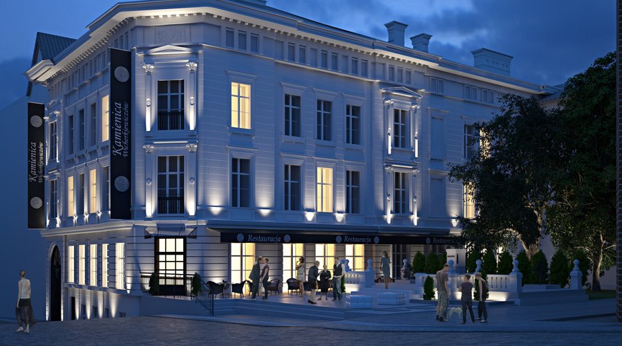 Wizualizacja hotelu nocą