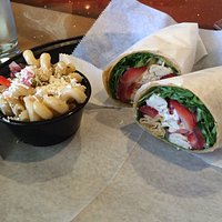 Strawberry chicken wrap with pasta salad