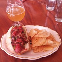 The Char Dog with homemade chips.