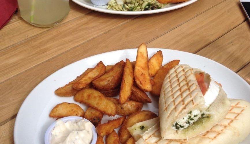 Goats cheese panini and potato wedges