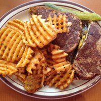 Special Montecristo brisket sandwich with waffle fries.