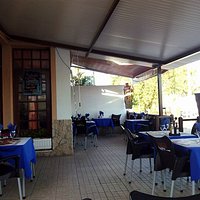 Outside area with sun blinds drawn