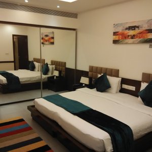 Large Bed and wardrobe with sliding doors