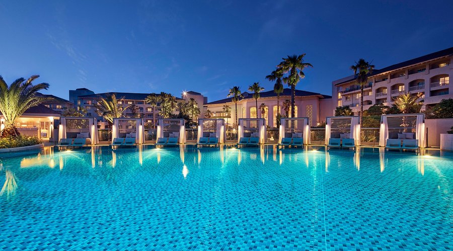 adult pool at night