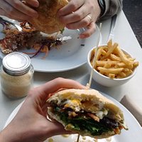 Chicken burger & vegetarian breakfast roll