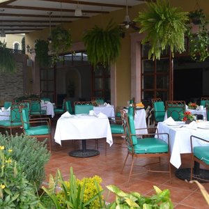 The restaurant set and ready for Breakfast. 