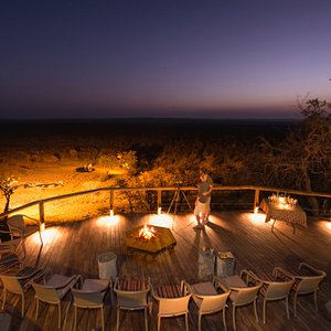 View over the waterhole at Ongava Lodge in the main area 