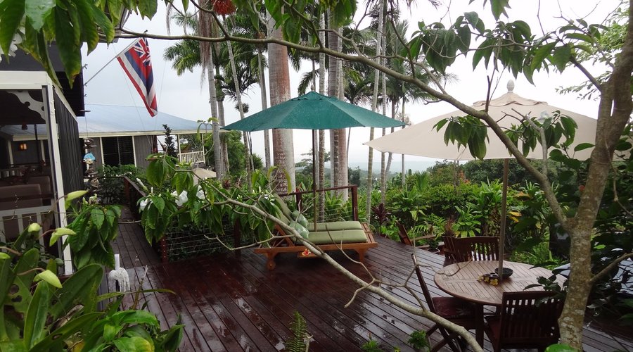 A lovely place to sip wine and look over the gardens to the ocean
