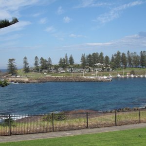 cottages on the brow of the hill with Kiama Harbour in foregroud
