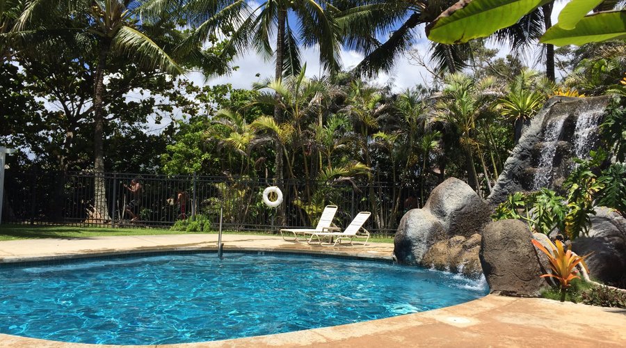 Lagoon pool with waterfall