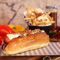 Cheesy Bacon Dog , with Cheesy bacon fries