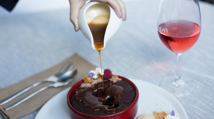 Choc dessert with hot caramel 