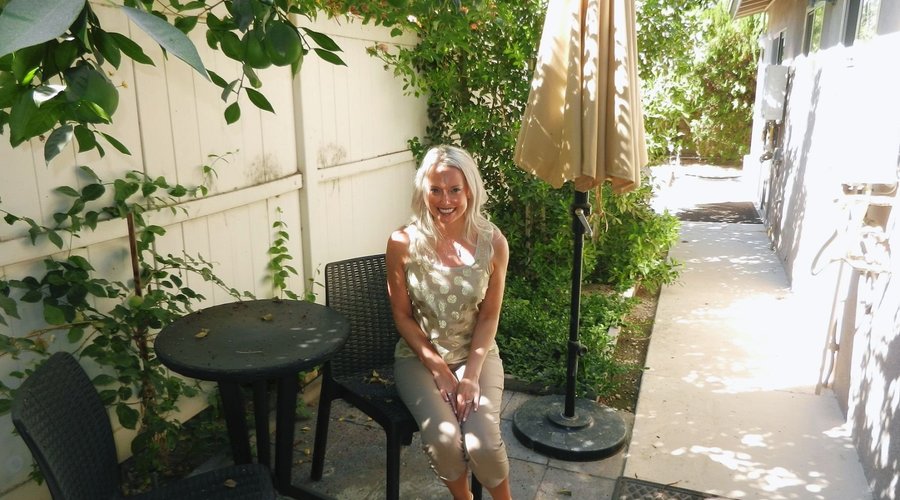 On the back patio by the Lime Tree.
