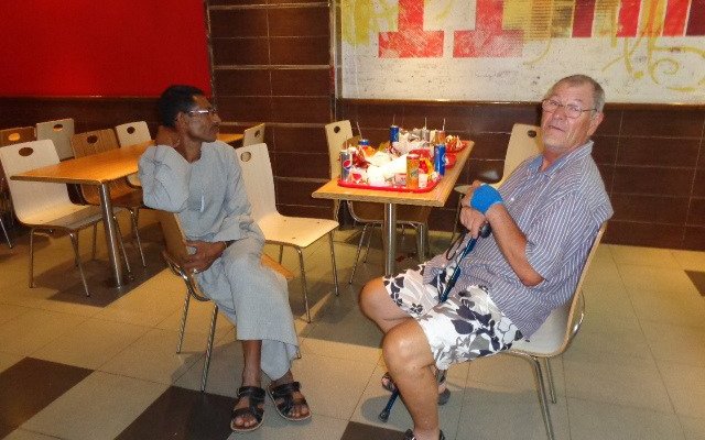 Waiting for our KFC bargain bucket to be cooked in KFC Luxor