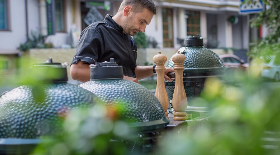 Our Chef  with Big Green Eggs