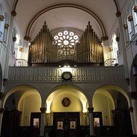 Basilica of the Sacred Heart interior and stained glass highlight. Beautiful sanctuary.