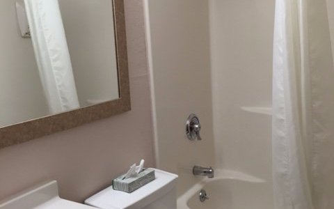 Bathroom, Our hotel room, double queen room, Super 8 Lee, Mass.