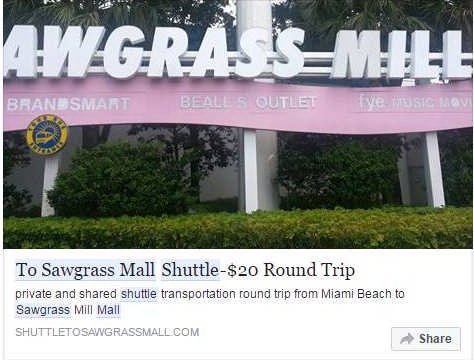 Sawgrass Mall Shuttle Round-Trip $19