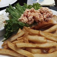 Lovely chunky lobster roll, good coleslaw and fries too.