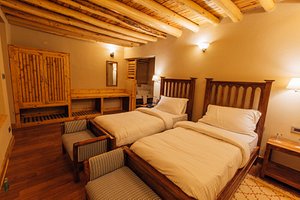 Ladakh Sarai Resort in Saboo, image may contain: Wood, Interior Design, Indoors, Loft