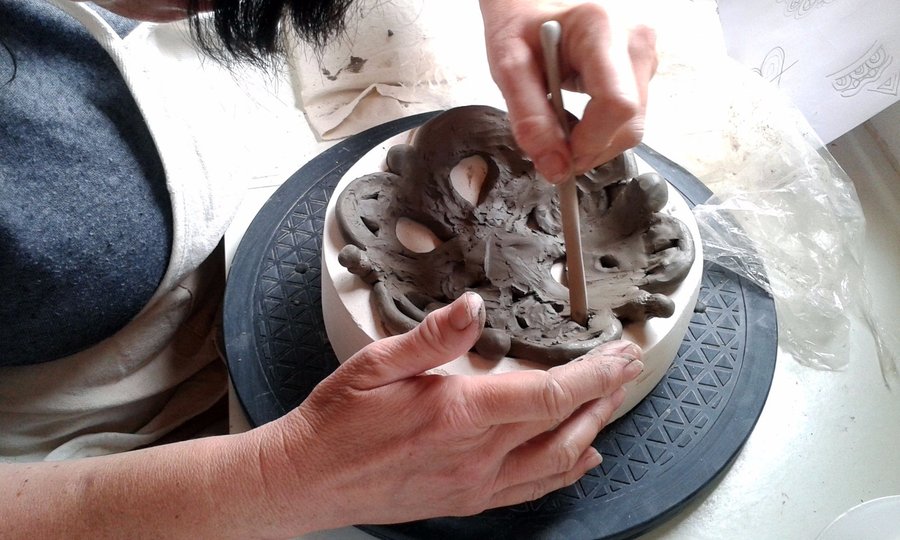 Decorative coiling, family workshop, at Katherine Fortnum Ceramics Workshop