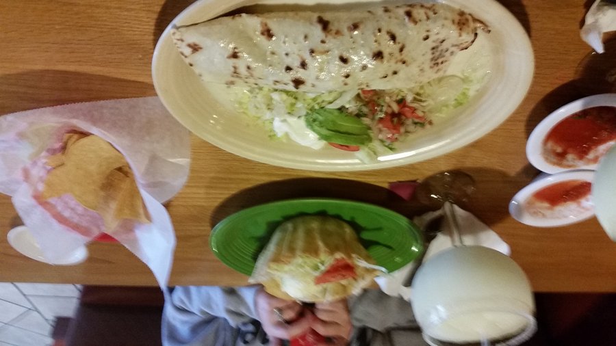 Taco salad, California Burrito with salad and Margaritas