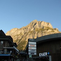 View of across the street from Visitor's Centre is the COOP (food store) and parking garage