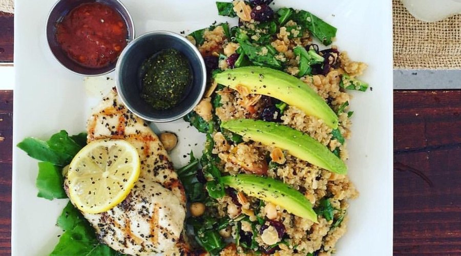 Our quinoa fresco salad served with grilled wahoo