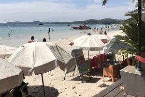Basseng og strand