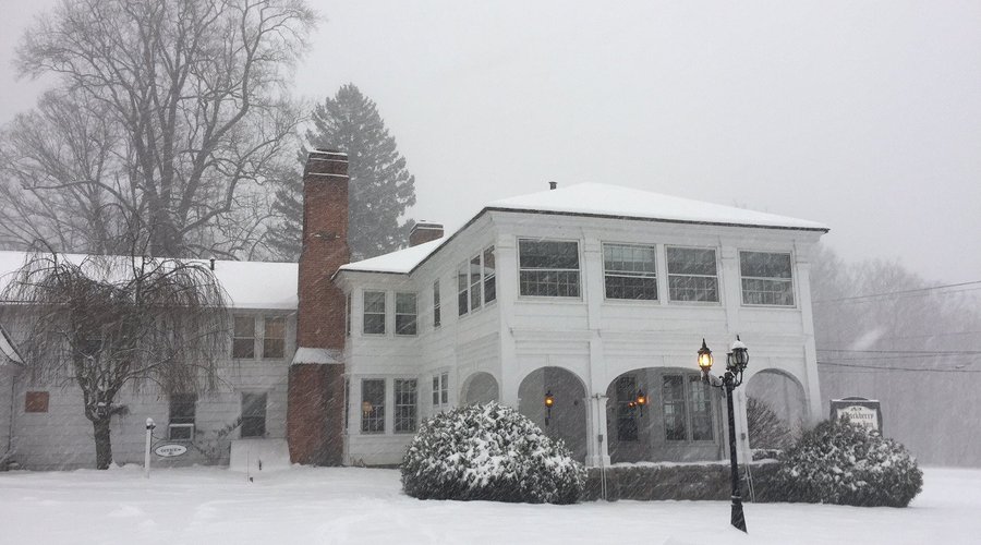 The Inn's main house from the west side in snowfall Dec '16