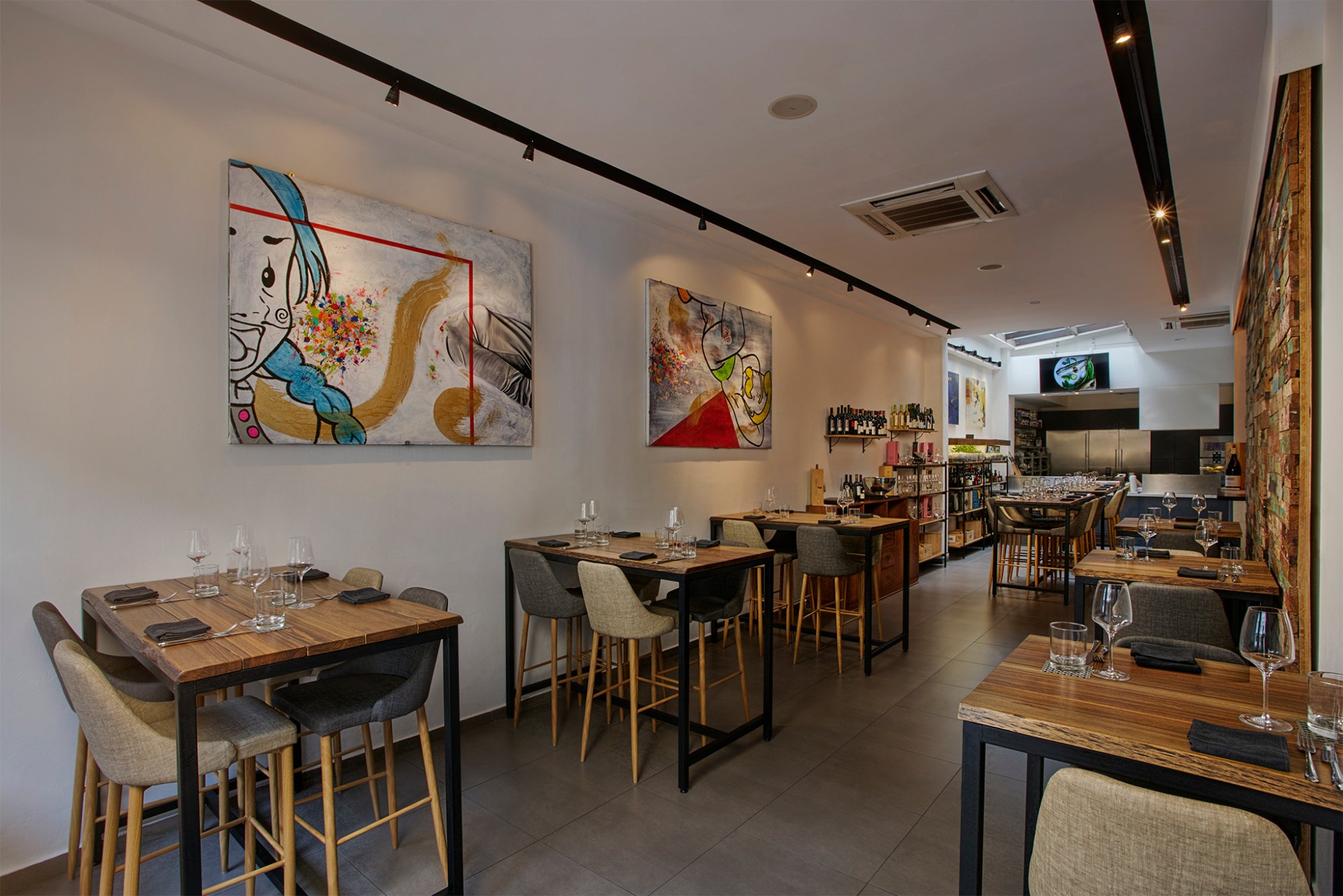 dining room with grey floors