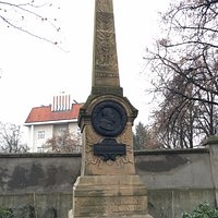 Obelisk on the left side of the museum plaza.