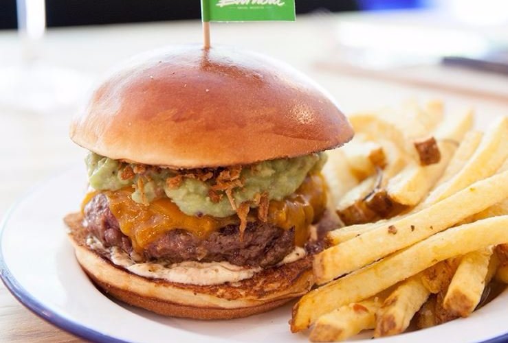 Chimole: fresh galician beef, mature cheddar, guacamole, fried onion, Chipotle Mayo