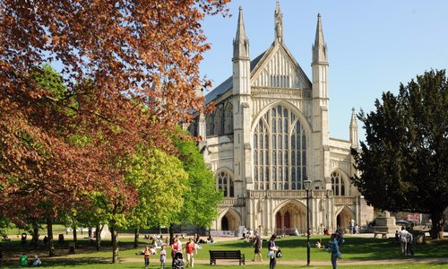 Late summer view of the Cathedral from the Outer Close