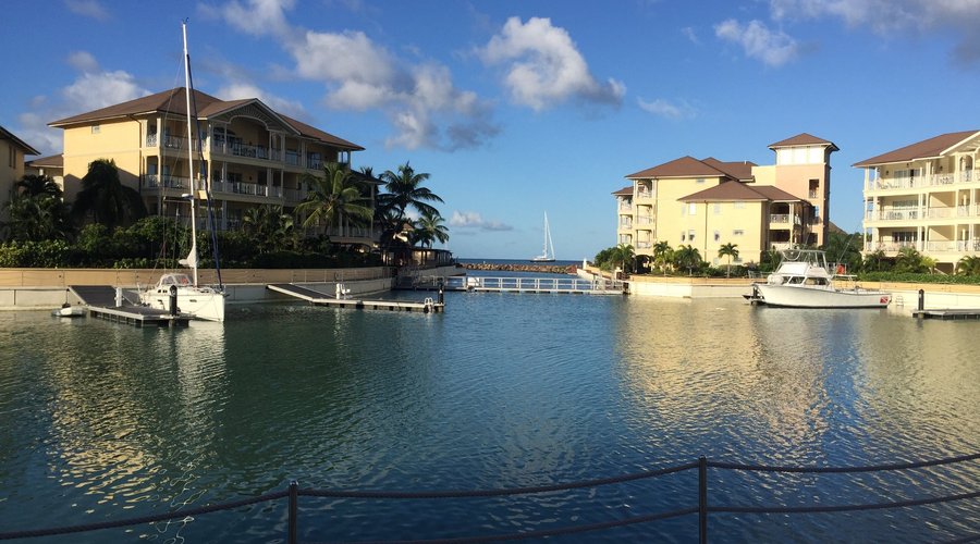 View of the Landings private harbor looking out toward the Caribbean.