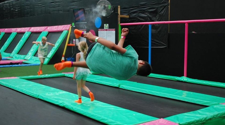 Somersault practice into the foam pit