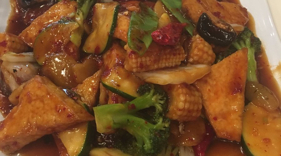 Fried tofu in a spicy szechuan sauce.