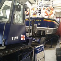 The rescue boat and the tractor pulling it.