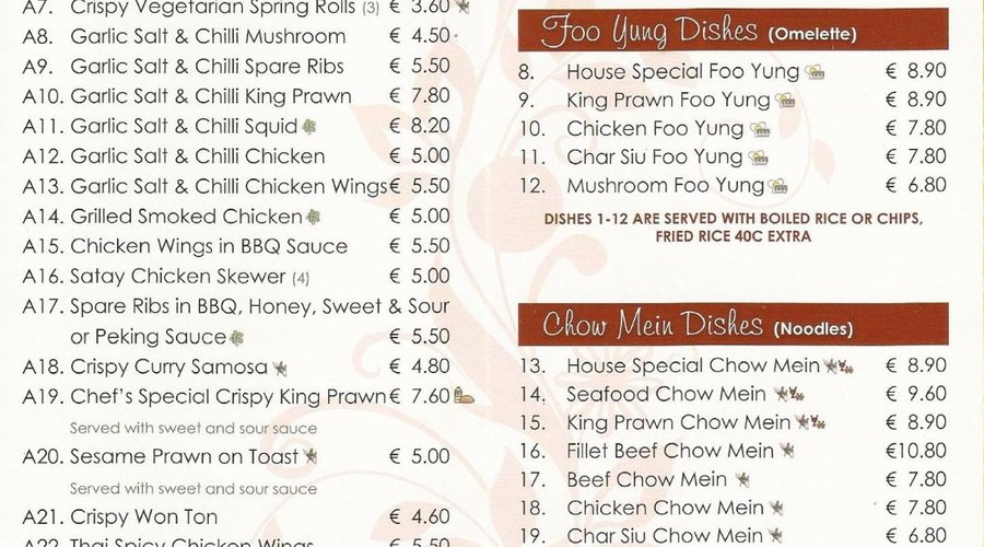 Takeaway menu